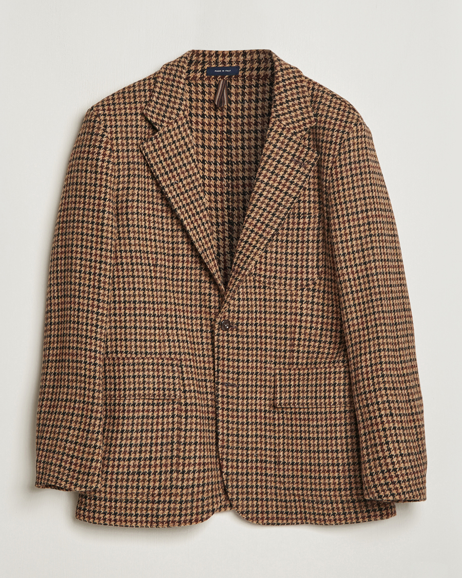 Herre | Dressjakker | Drake's | MKVII Harris Tweed Games Houndstooth Blazer Brown