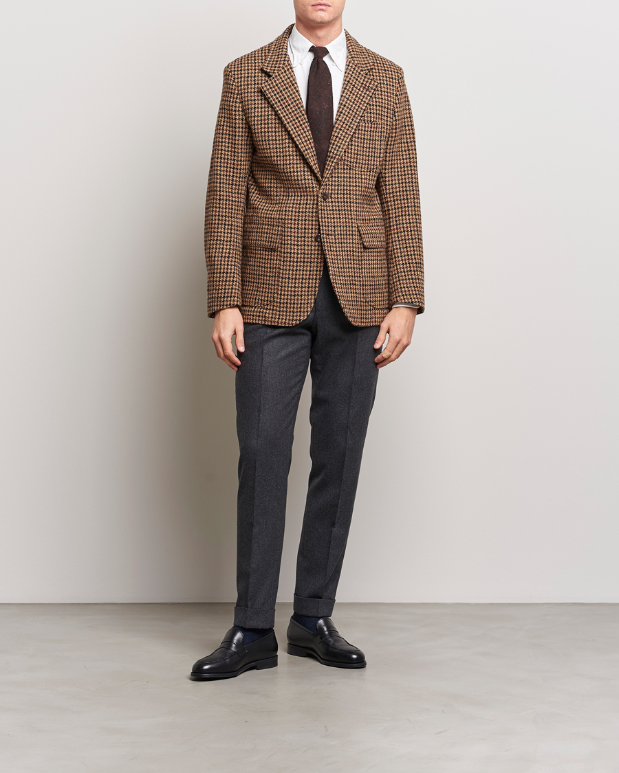 Herre | Dressjakker | Drake's | MKVII Harris Tweed Games Houndstooth Blazer Brown
