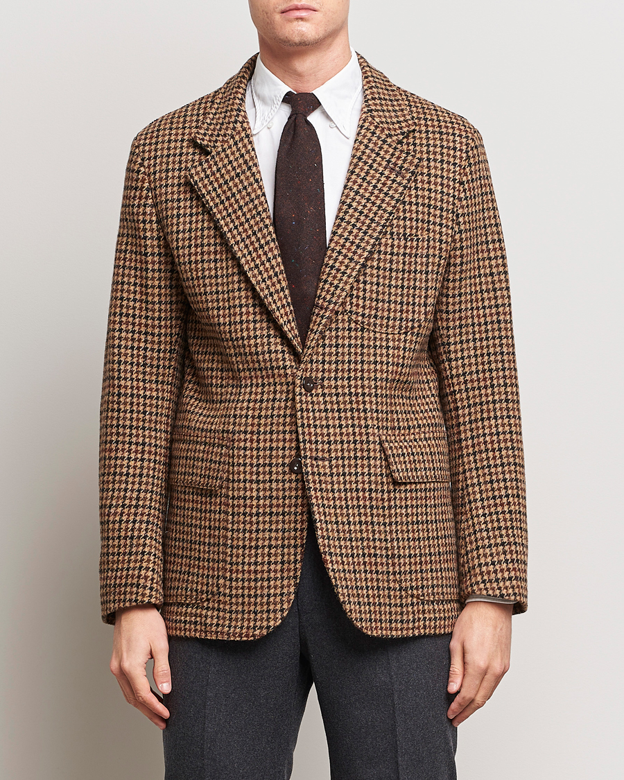 Herre | Dressjakker | Drake's | MKVII Harris Tweed Games Houndstooth Blazer Brown