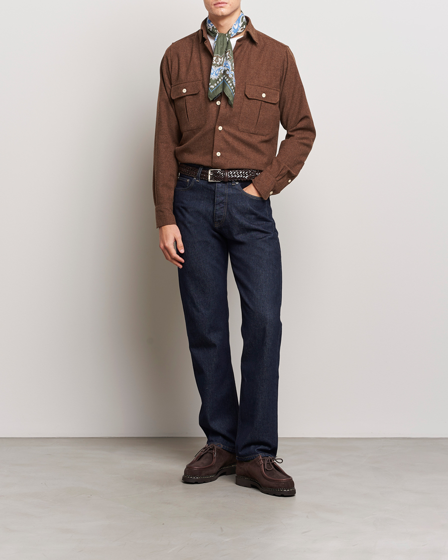 Herre | Skjorter | Drake's | Merino Wool Work Shirt Brown