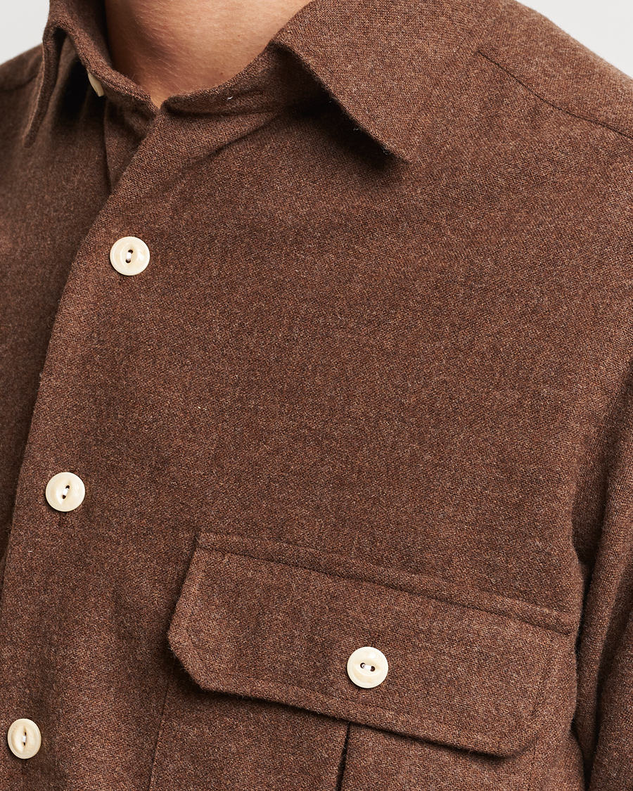 Herre | Skjorter | Drake's | Merino Wool Work Shirt Brown