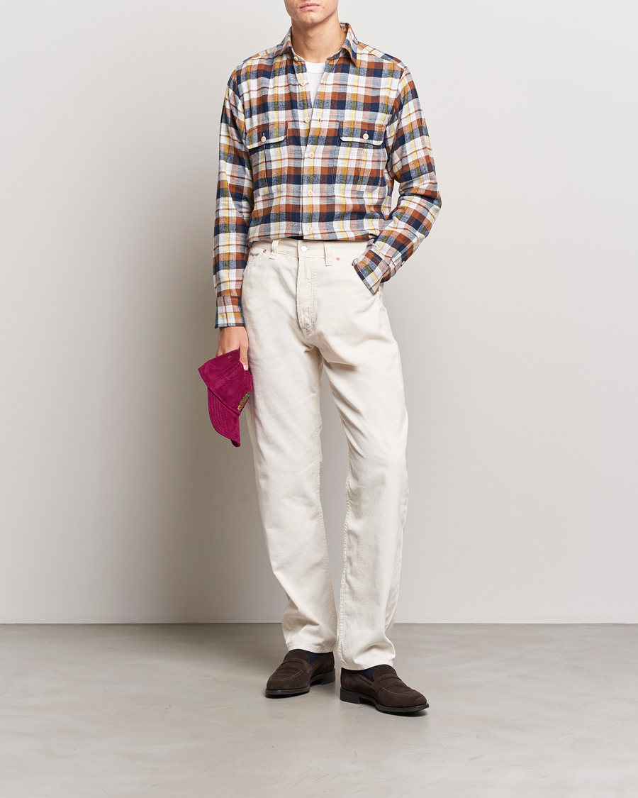 Herre | Skjorter | Drake's | Brushed Madras Checked Work Shirt Brown