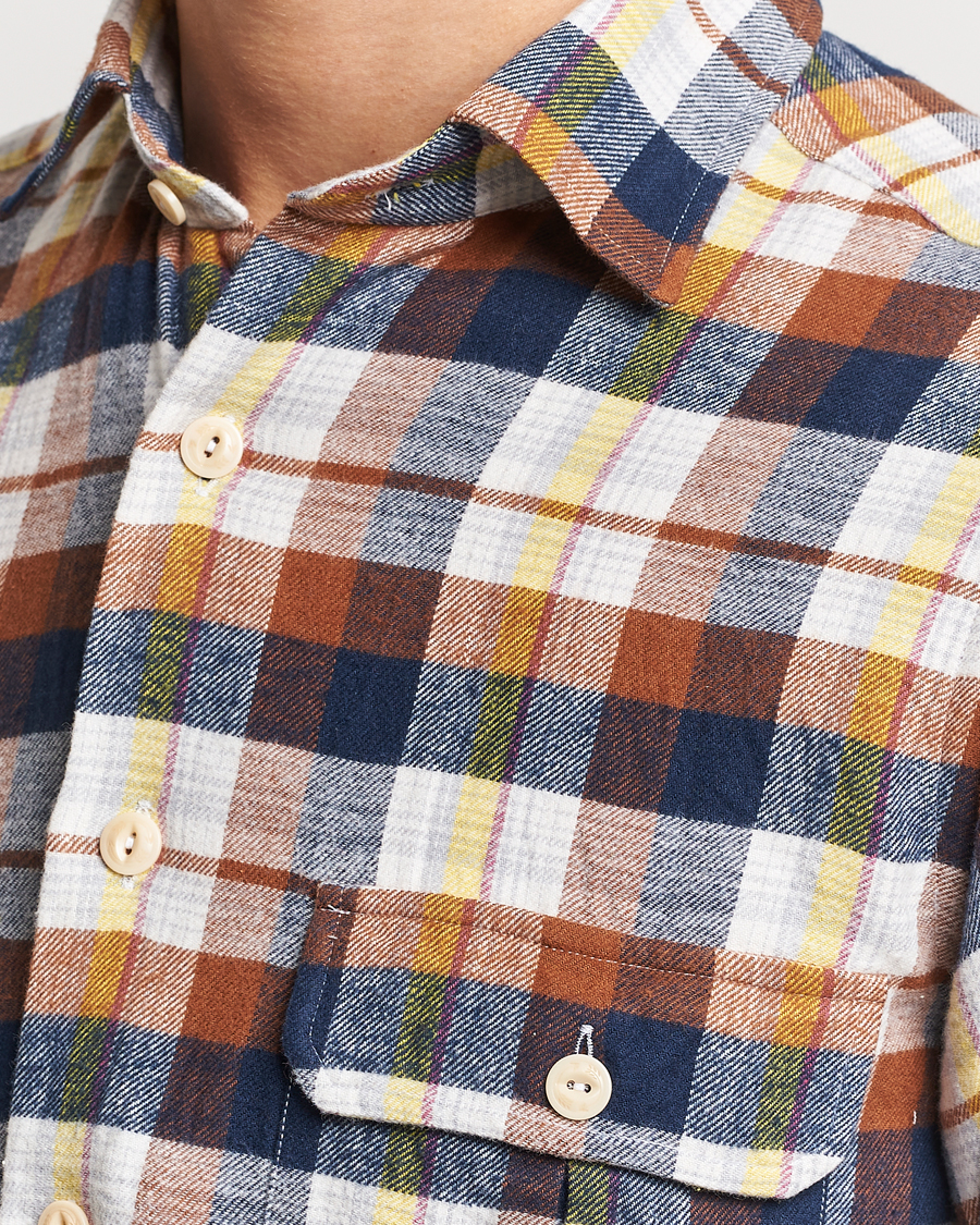 Herre | Skjorter | Drake's | Brushed Madras Checked Work Shirt Brown
