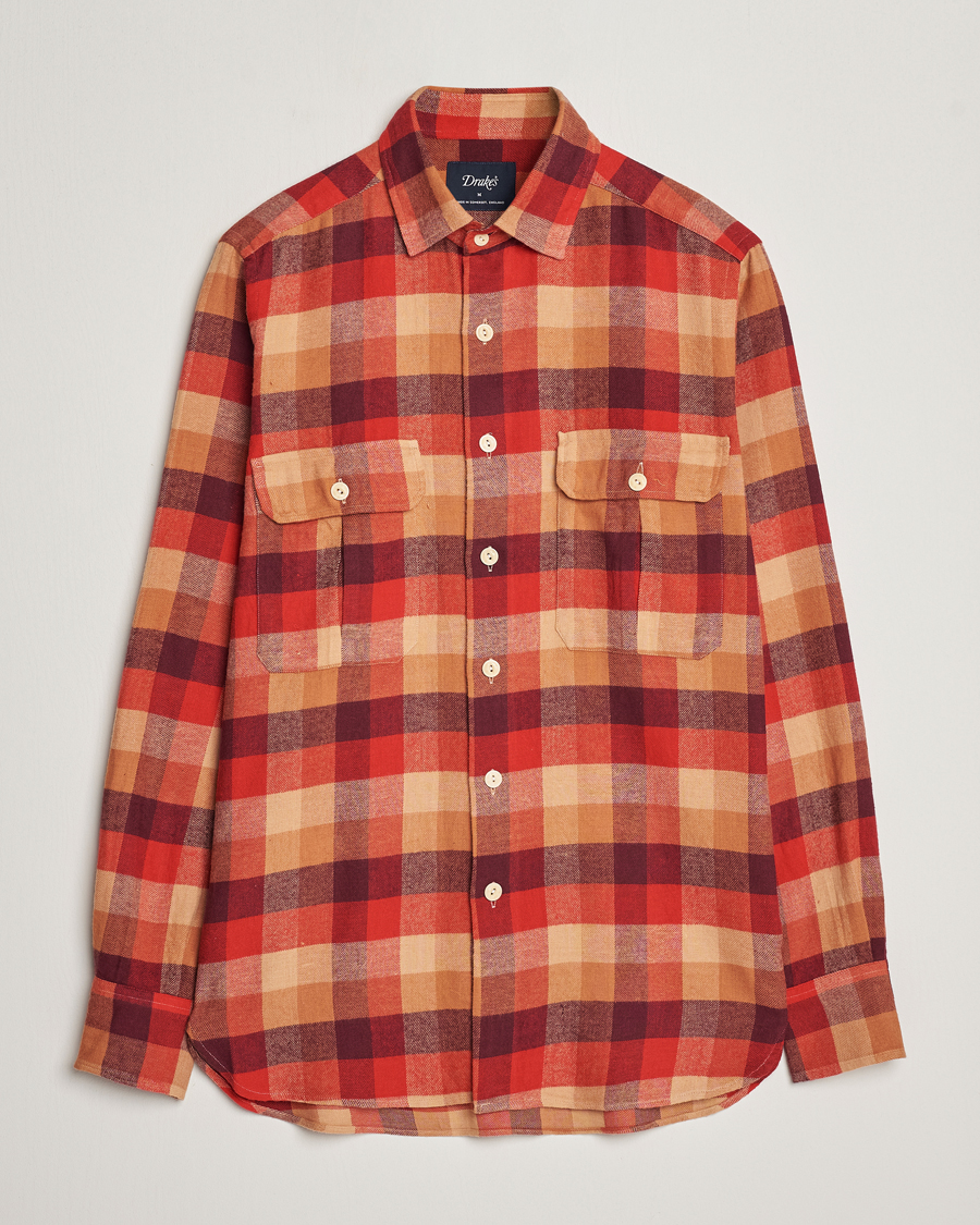 Herre | Skjorter | Drake's | Brushed Madras Checked Work Shirt Red