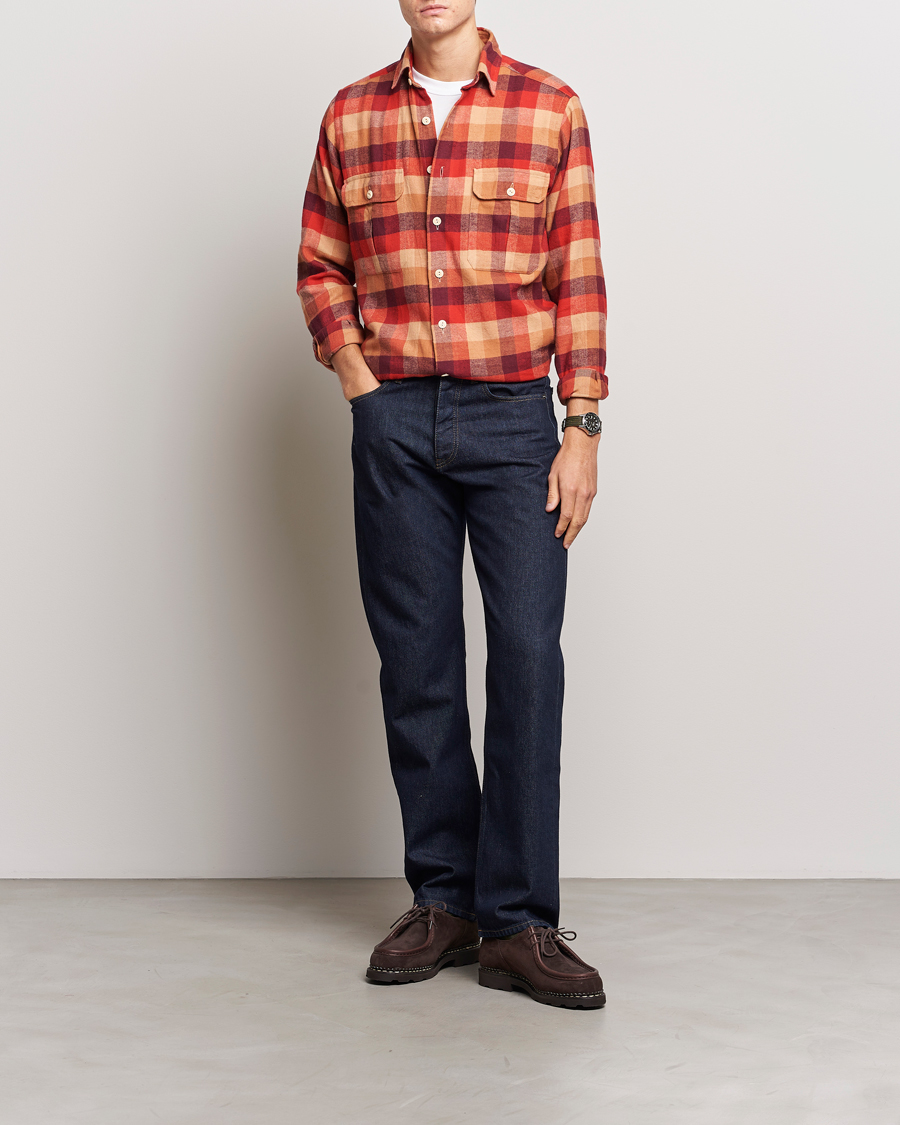 Herre | Skjorter | Drake's | Brushed Madras Checked Work Shirt Red