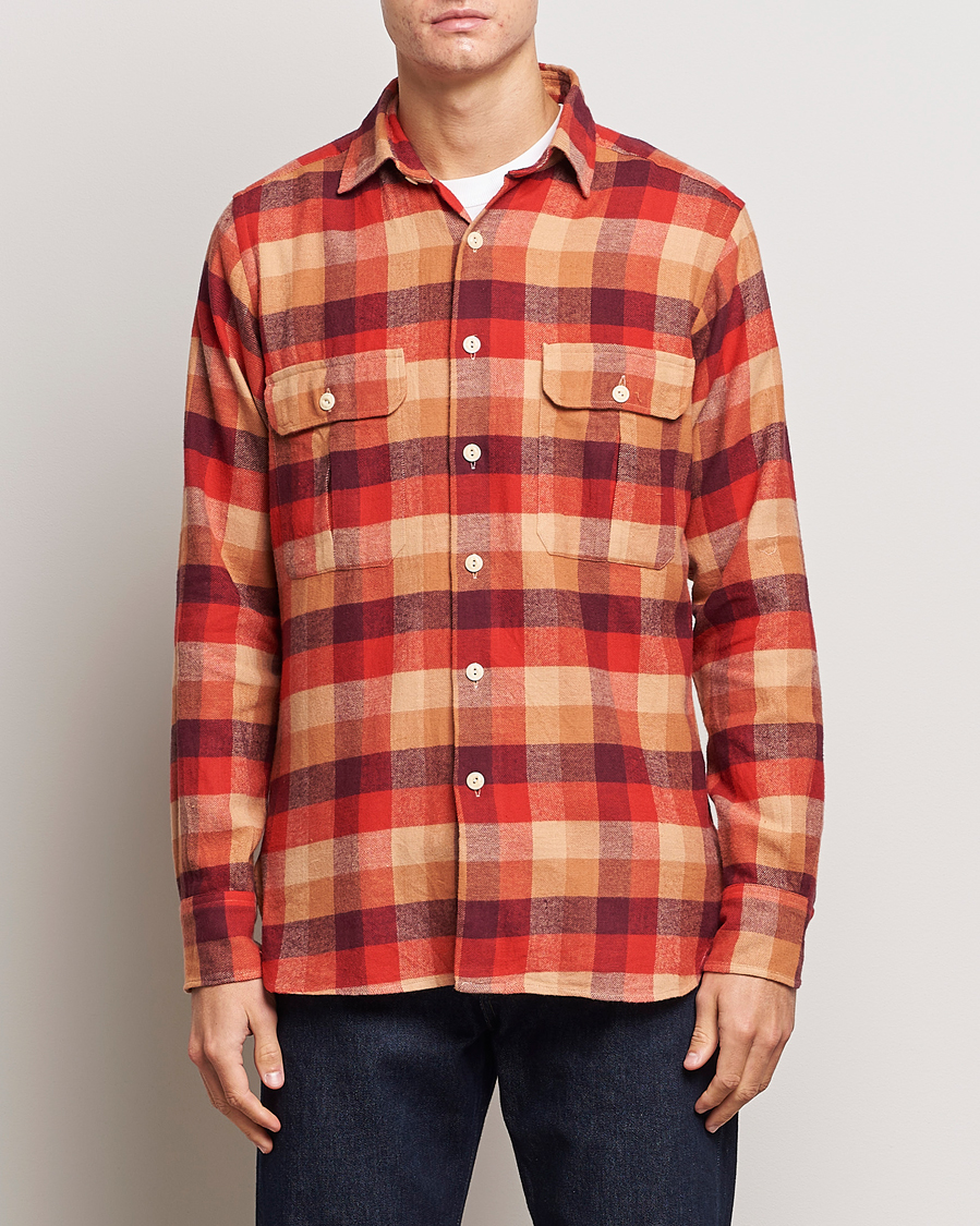 Herre | Nye produktbilder | Drake's | Brushed Madras Checked Work Shirt Red