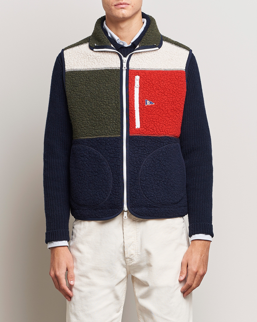 Herre | Drake's Colourblock Boucle Zip Fleece Vest Multi | Drake's | Colourblock Boucle Zip Fleece Vest Multi