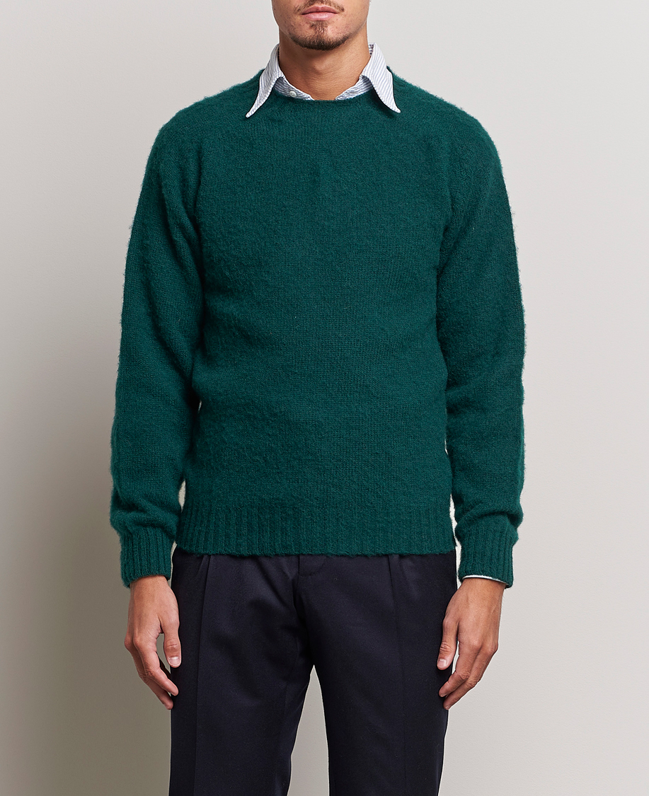 Herre |  | Drake's | Brushed Shetland Crew Emerald Green