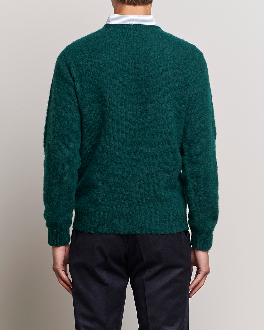 Herre | Gensere | Drake's | Brushed Shetland Crew Emerald Green