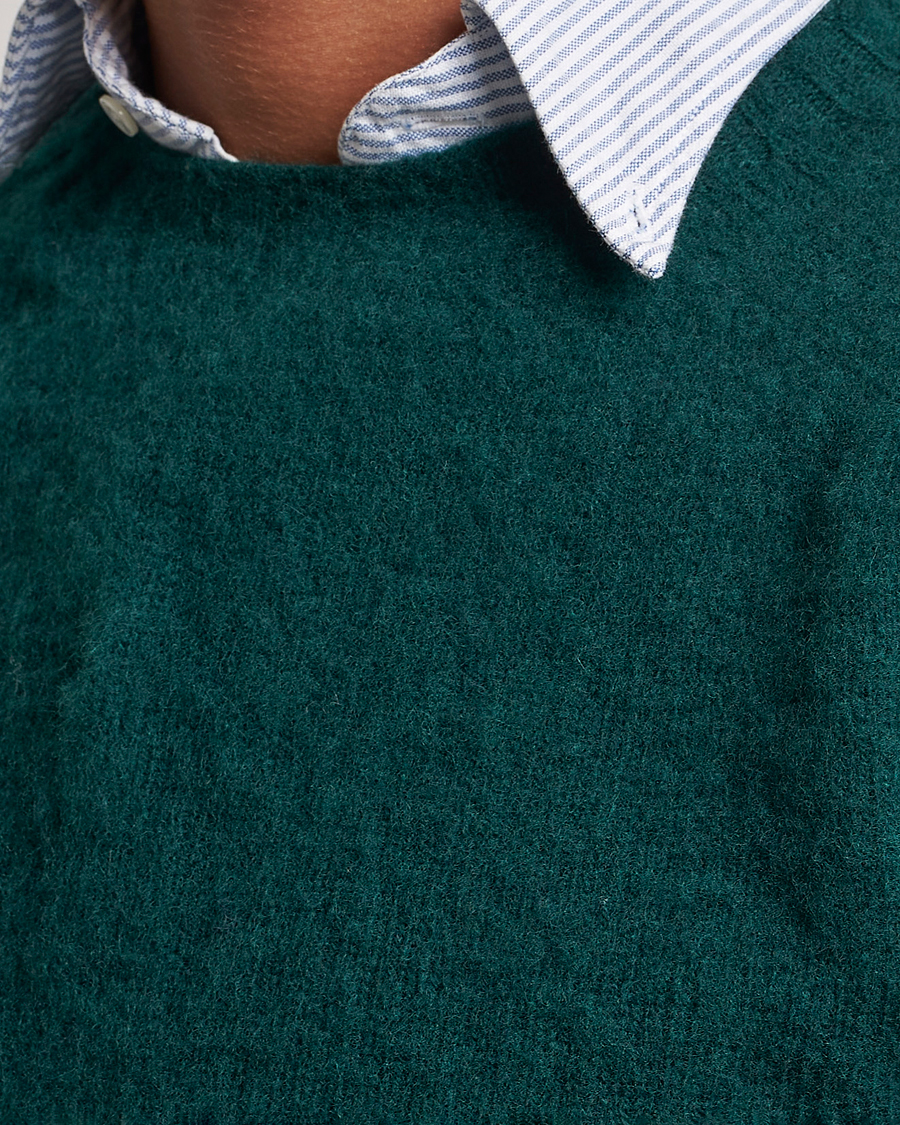 Herre | Gensere | Drake's | Brushed Shetland Crew Emerald Green