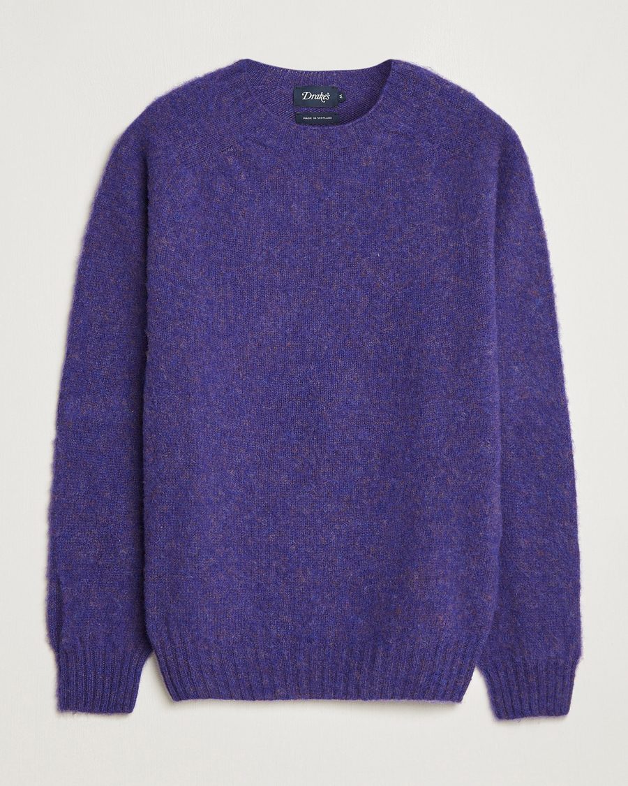 Herre | Gensere | Drake's | Brushed Shetland Crew Purple