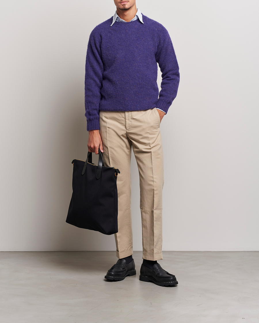Herre | Gensere | Drake's | Brushed Shetland Crew Purple
