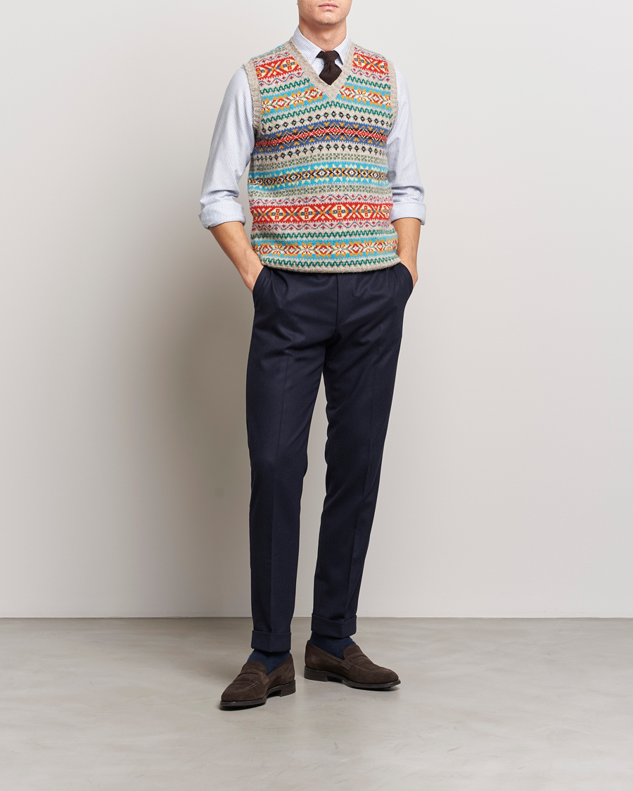 Herre | Gensere | Drake's | Fairisle Print Wool Vest Multi