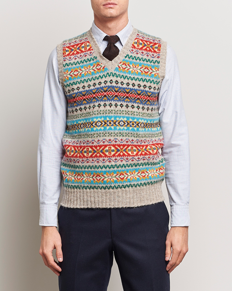 Herre | Julegensere | Drake's | Fairisle Print Wool Vest Multi