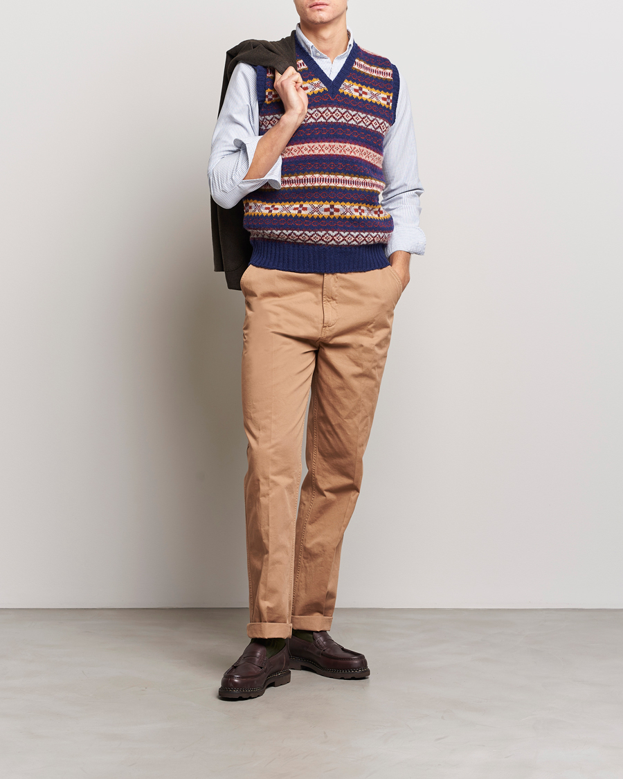 Herre | Gensere | Drake's | Fairisle Print Wool Vest Navy