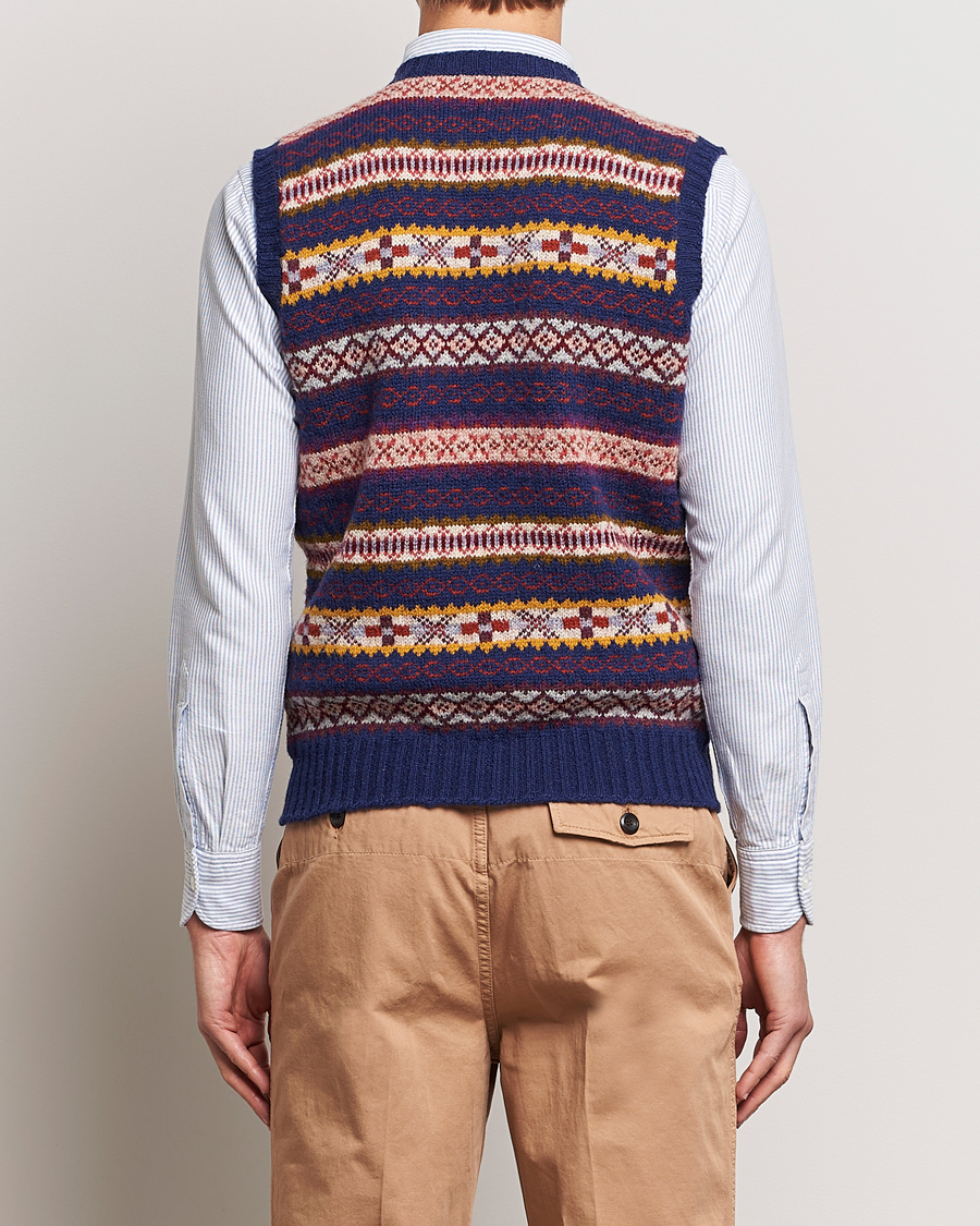 Herre | Gensere | Drake's | Fairisle Print Wool Vest Navy