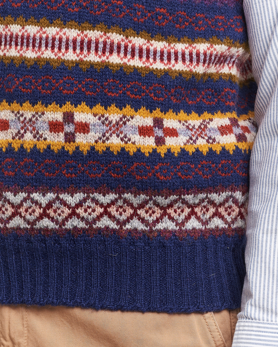 Herre | Gensere | Drake's | Fairisle Print Wool Vest Navy