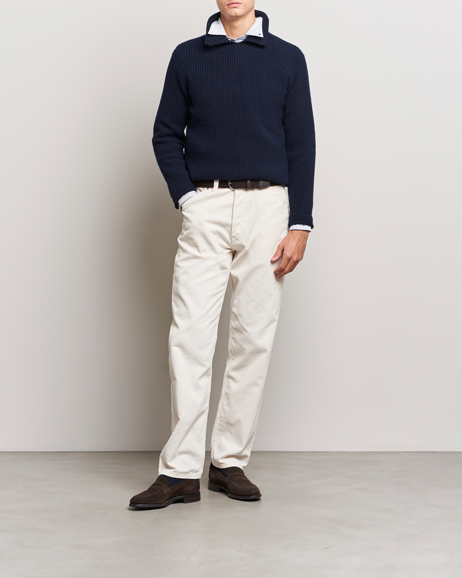 Herre | Gensere | Drake's | Integral Collar Ribbed Jumper Navy