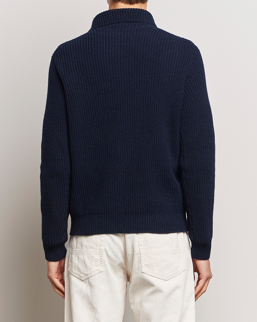 Herre | Gensere | Drake's | Integral Collar Ribbed Jumper Navy