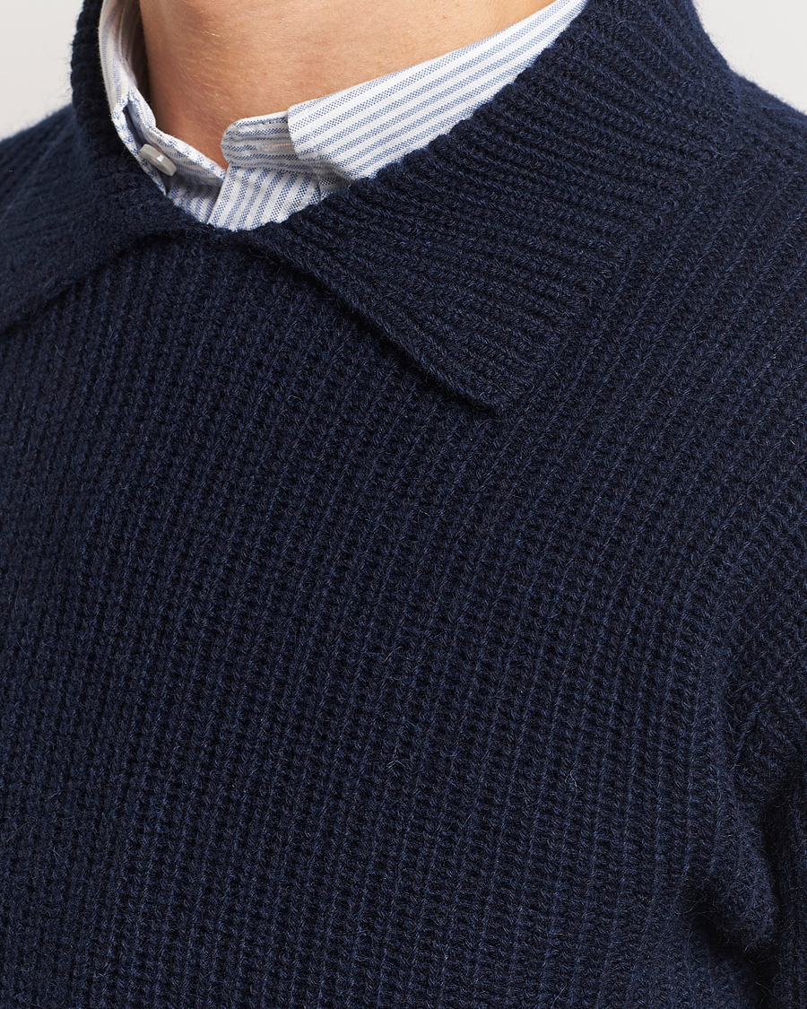 Herre | Gensere | Drake's | Integral Collar Ribbed Jumper Navy