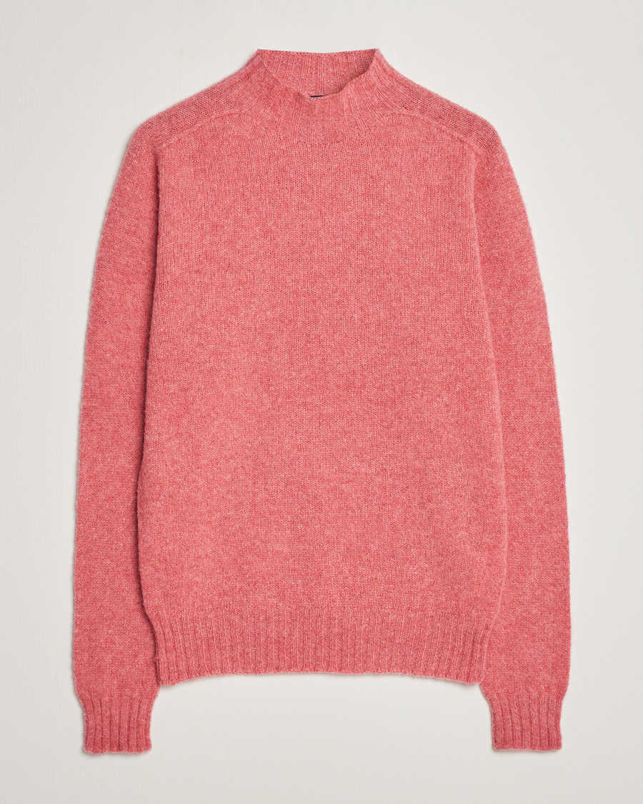 Herre | Gensere | Drake's | Brushed Shetland Mock Neck Jumper Pink