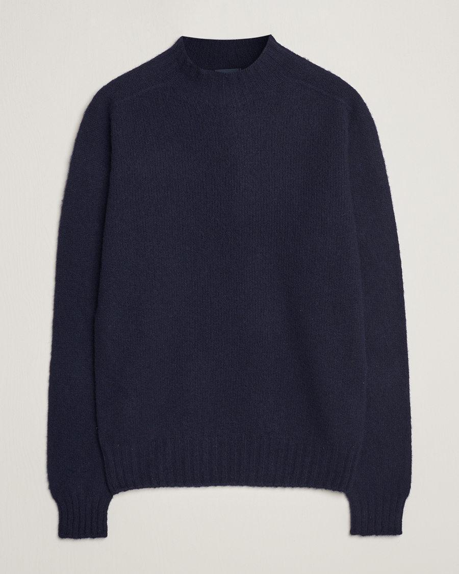 Herre | Gensere | Drake's | Brushed Shetland Mock Neck Jumper Navy