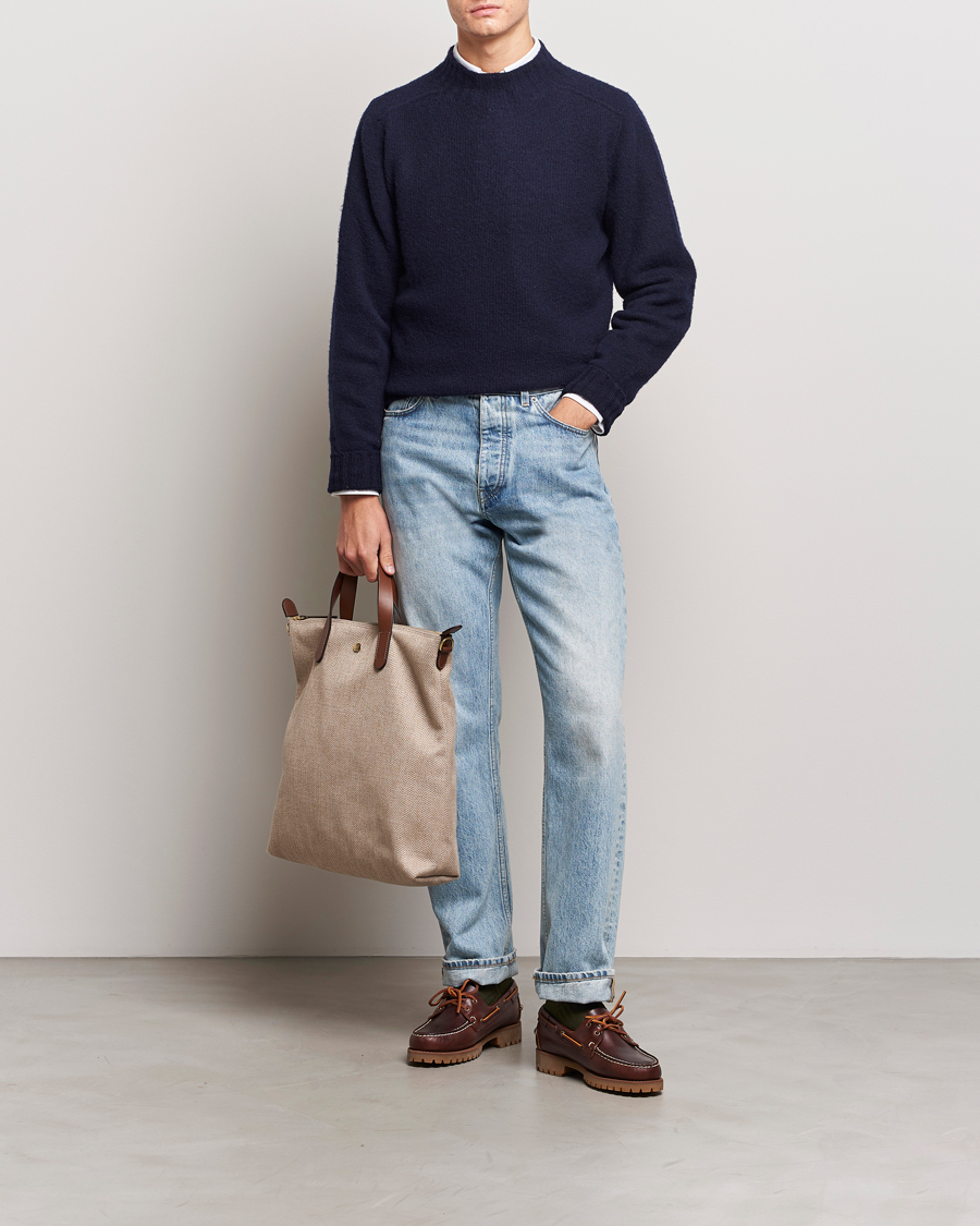 Herre | Gensere | Drake's | Brushed Shetland Mock Neck Jumper Navy
