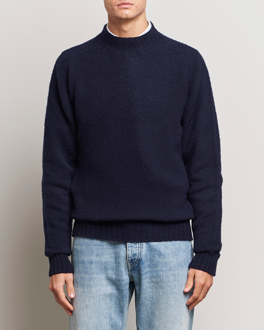 Herre | Drake's | Drake's | Brushed Shetland Mock Neck Jumper Navy