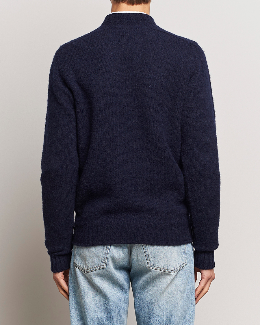 Herre | Gensere | Drake's | Brushed Shetland Mock Neck Jumper Navy