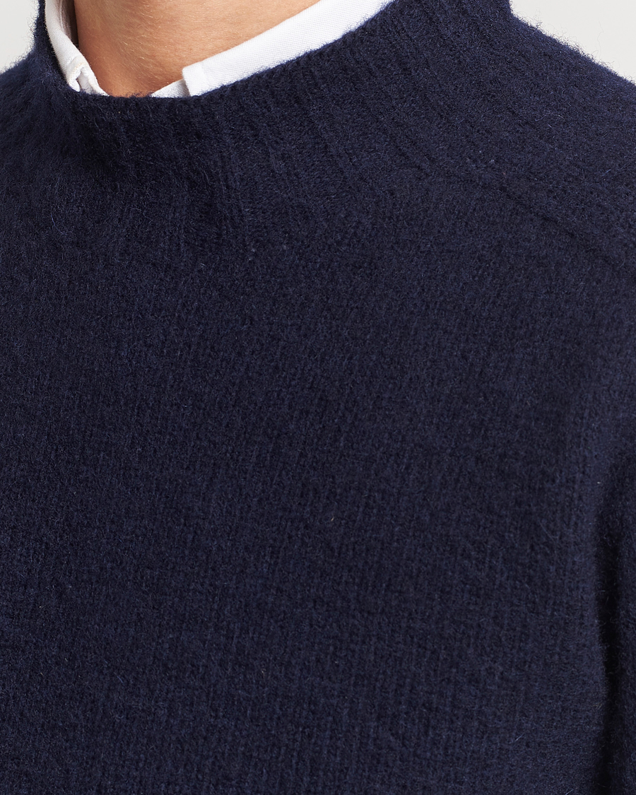 Herre | Gensere | Drake's | Brushed Shetland Mock Neck Jumper Navy