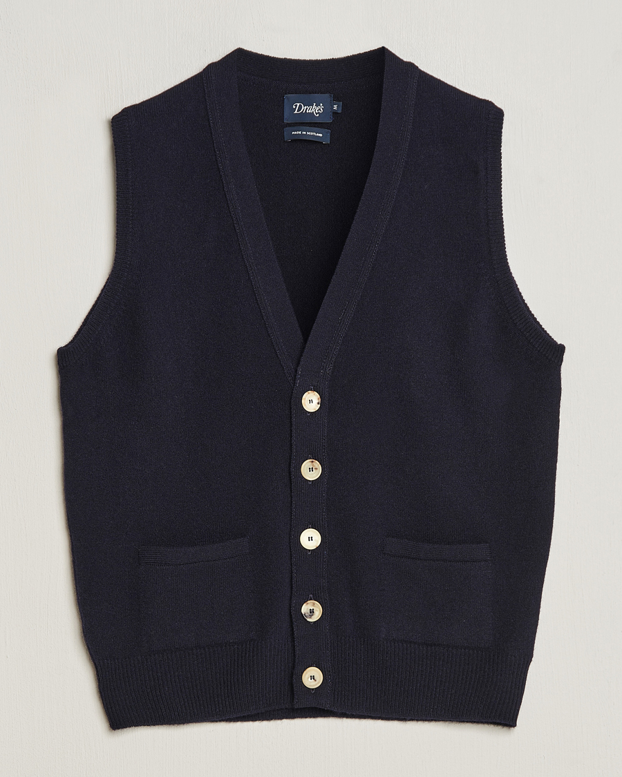 Herre | Gensere | Drake's | Lambswool Vest Cardigan Navy