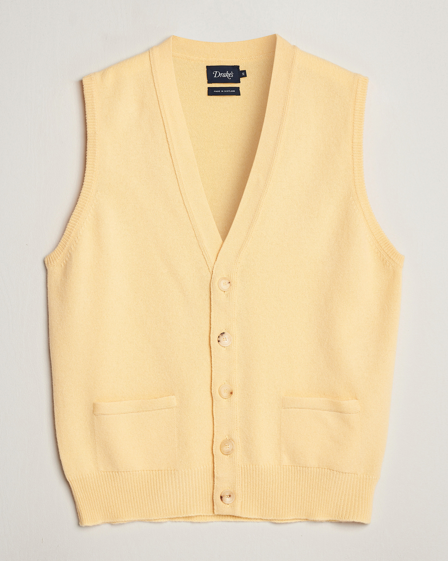 Herre | Gensere | Drake's | Lambswool Vest Cardigan Yellow