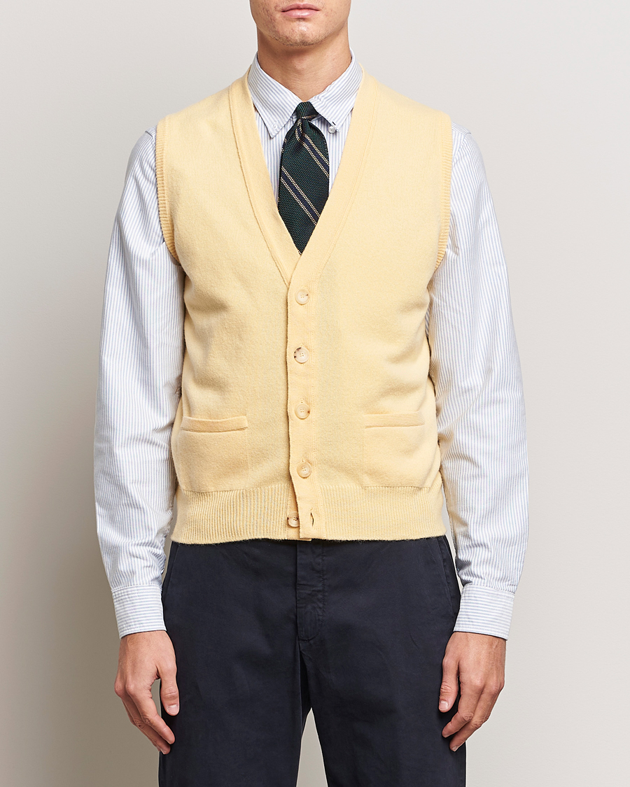 Herre | Gensere | Drake's | Lambswool Vest Cardigan Yellow