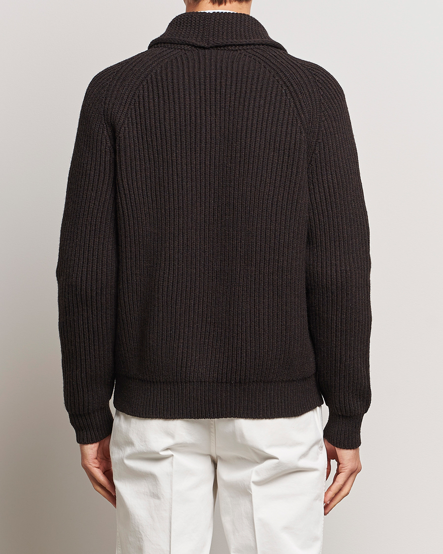 Herre | Gensere | Drake's | Lambswool 6-Ply Shawl Collar Cardigan Brown