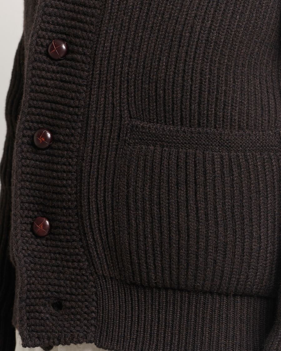Herre | Gensere | Drake's | Lambswool 6-Ply Shawl Collar Cardigan Brown