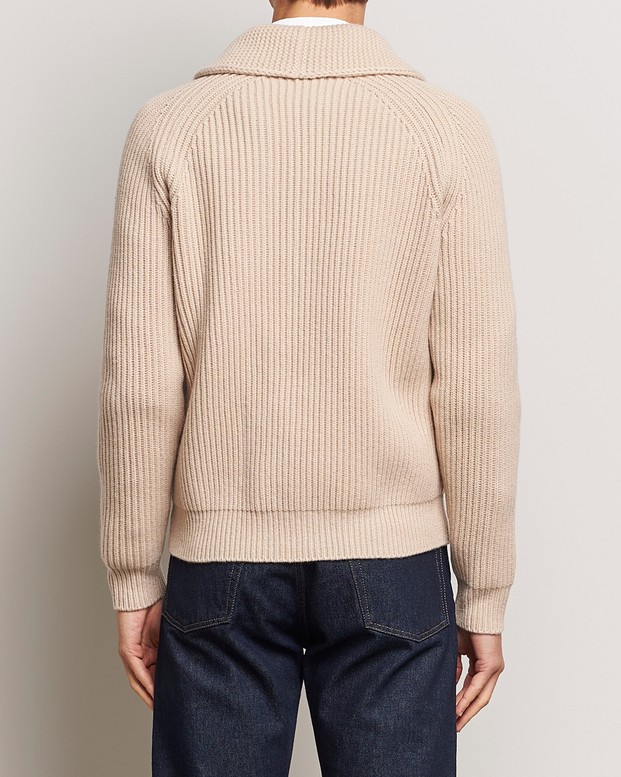Herre | Gensere | Drake's | Lambswool 6-Ply Shawl Collar Cardigan Ecru