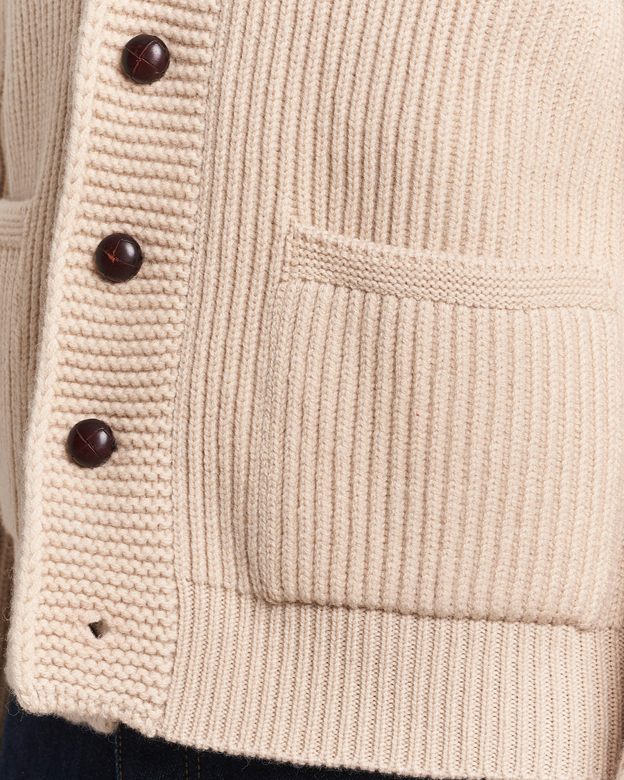 Herre | Gensere | Drake's | Lambswool 6-Ply Shawl Collar Cardigan Ecru