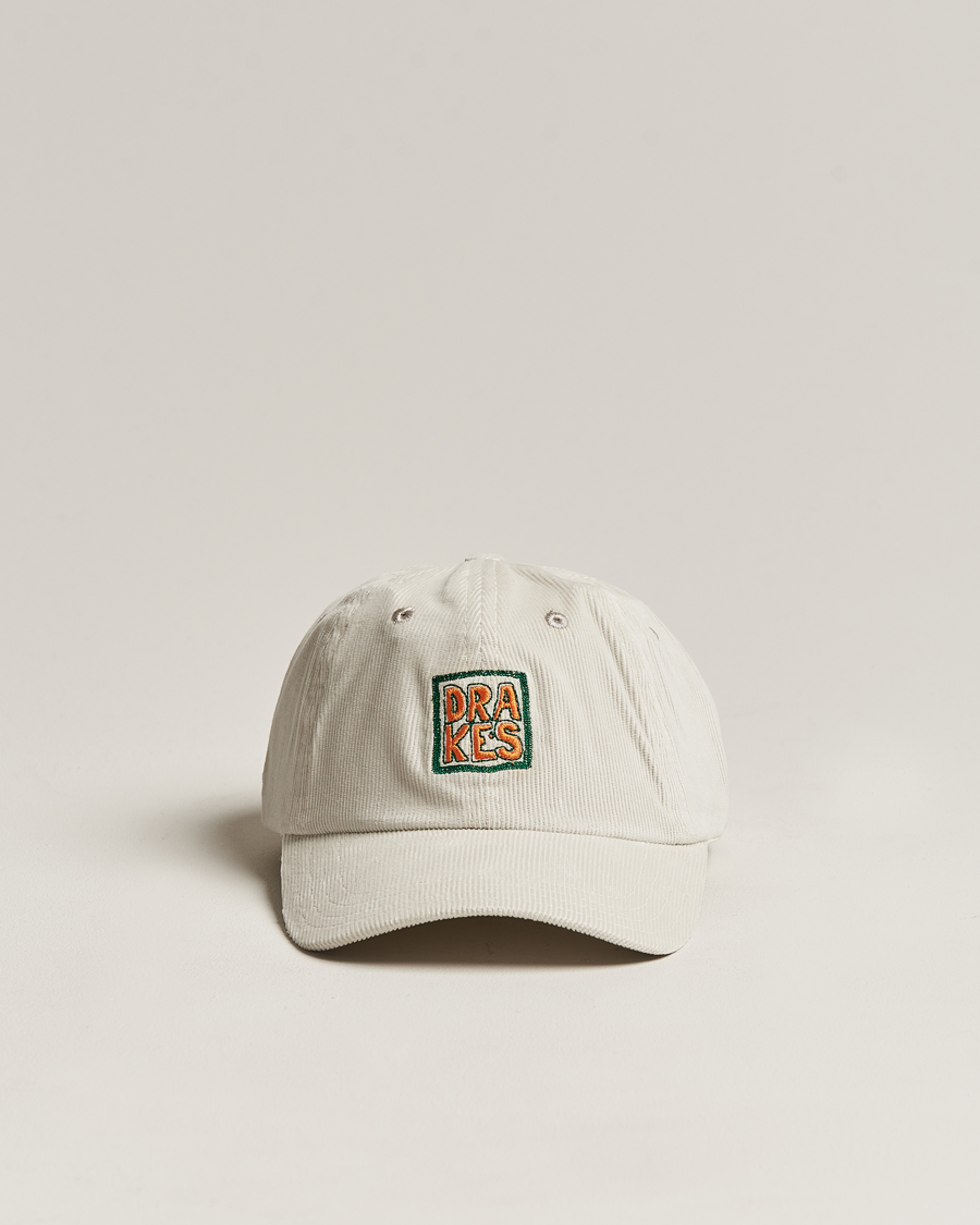 Herre | Drake's Square Font Cord Baseball Cap Silver Grey | Drake's | Square Font Cord Baseball Cap Silver Grey