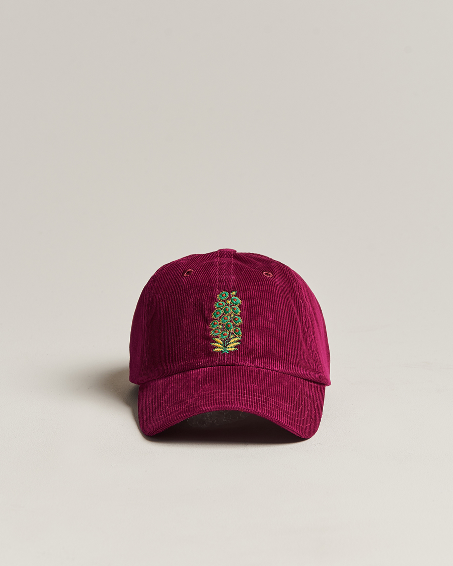 Herre | Drake's Flowers Logo Cord Baseball Cap Burgundy | Drake's | Flowers Logo Cord Baseball Cap Burgundy