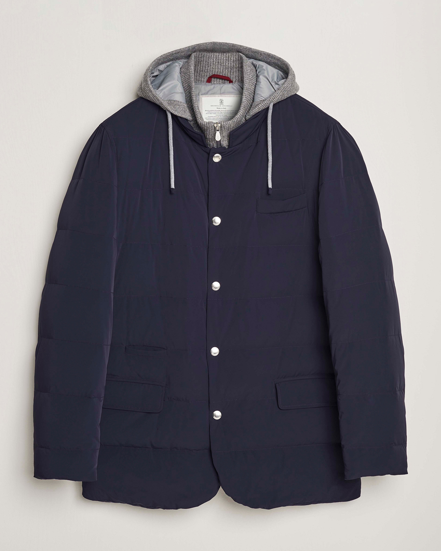Herre | Jakker | Brunello Cucinelli | Nylon Down Blazer Jacket Navy