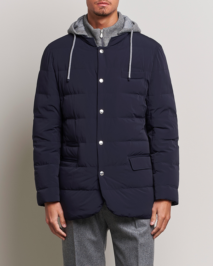 Herre | Jakker | Brunello Cucinelli | Nylon Down Blazer Jacket Navy
