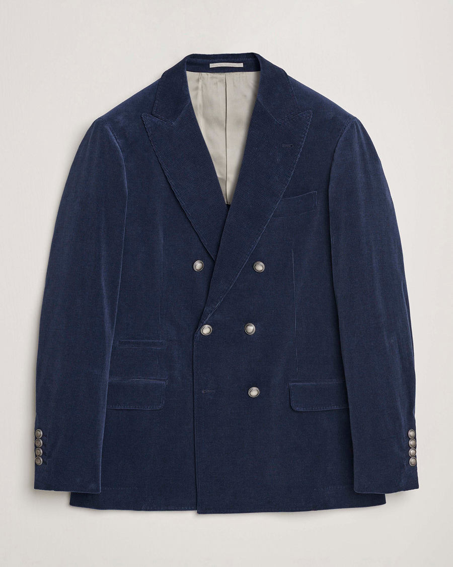 Herre | Dressjakker | Brunello Cucinelli | Double Breasted Corduroy Blazer Royal Blue
