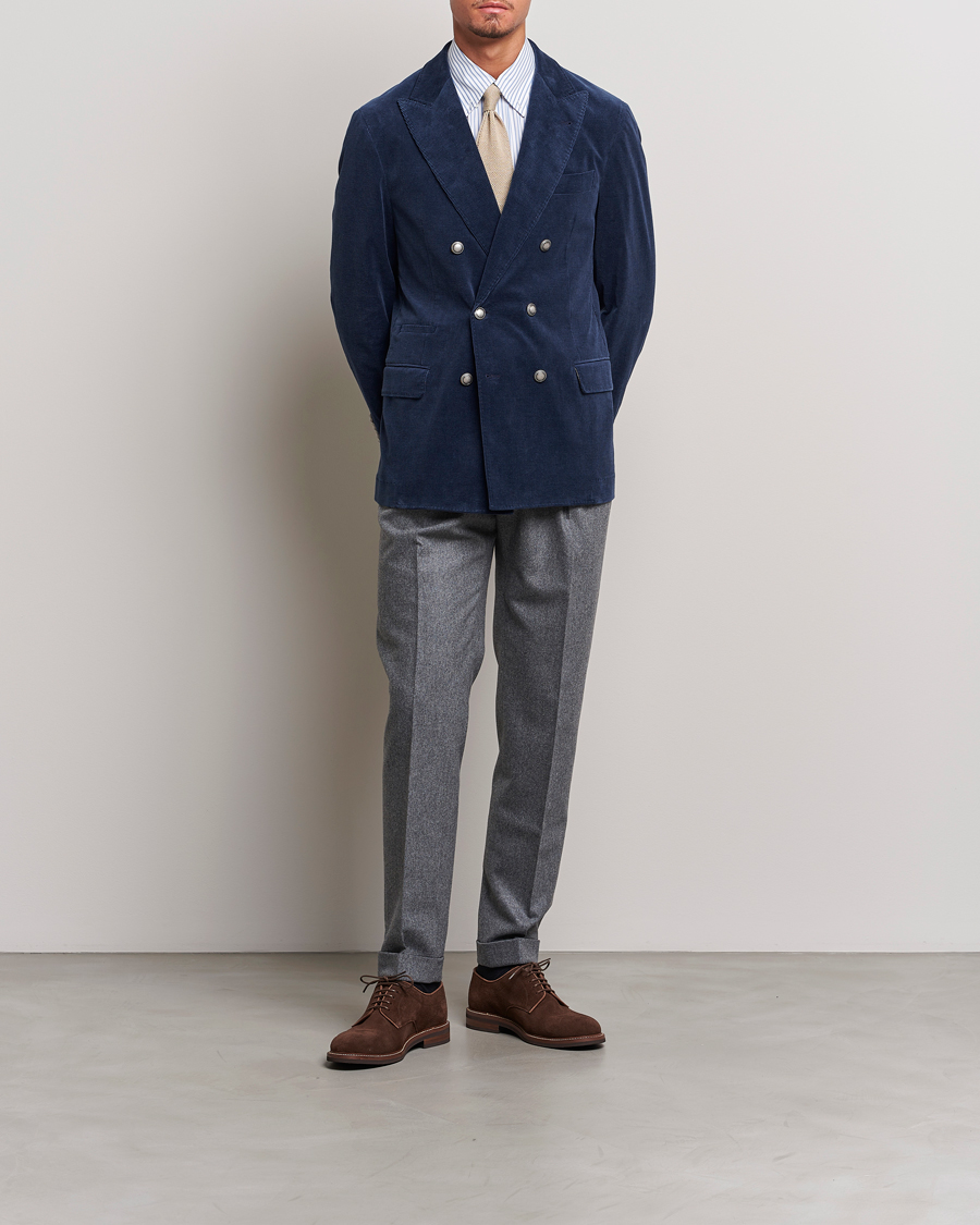 Herre | Dressjakker | Brunello Cucinelli | Double Breasted Corduroy Blazer Royal Blue