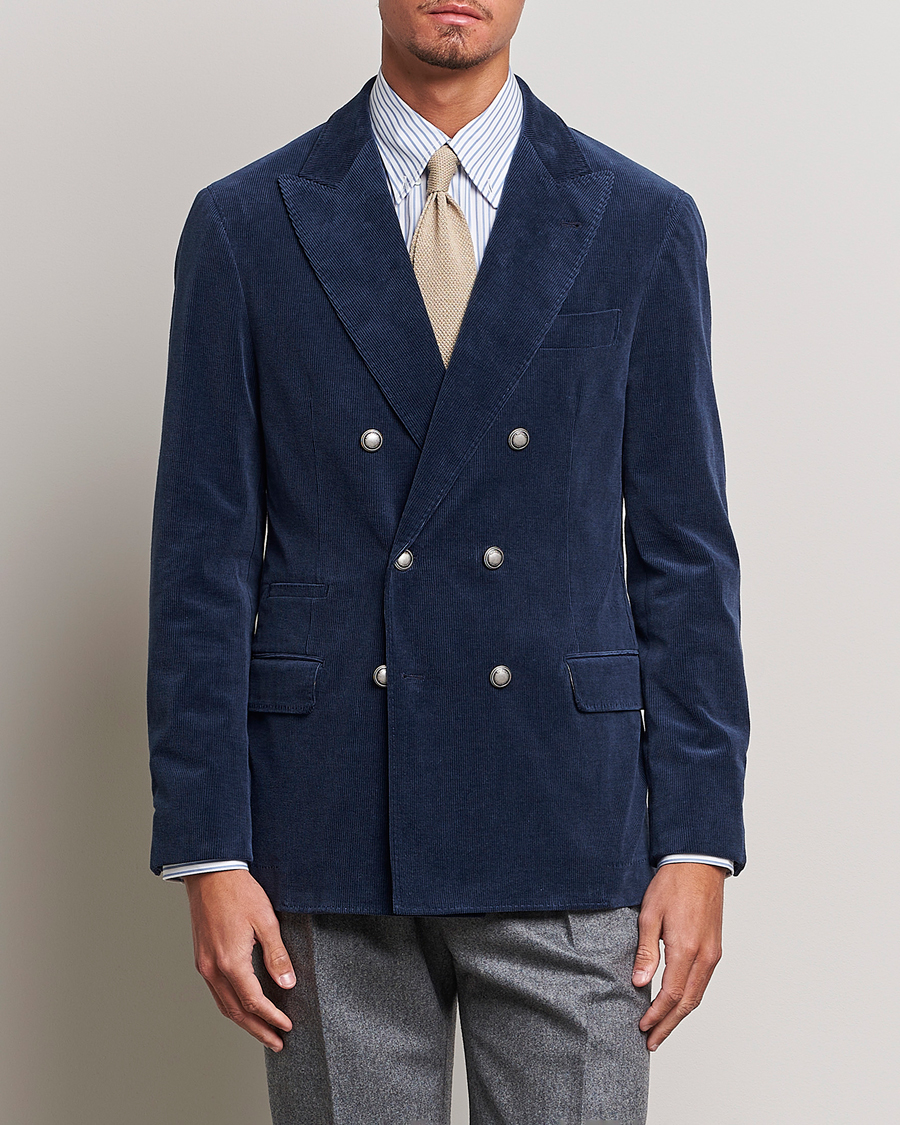 Herre | Dressjakker | Brunello Cucinelli | Double Breasted Corduroy Blazer Royal Blue