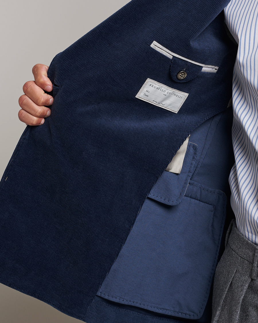 Herre | Dressjakker | Brunello Cucinelli | Double Breasted Corduroy Blazer Royal Blue