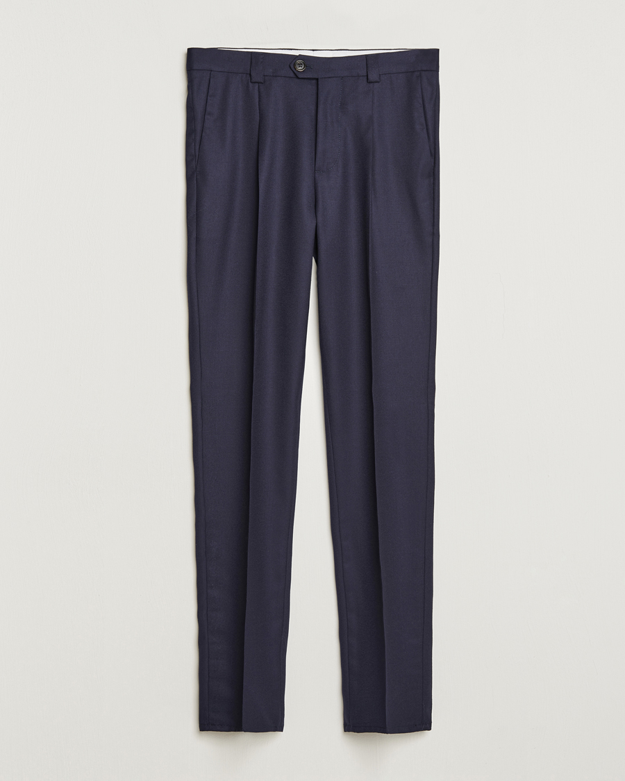 Herre |  | Brunello Cucinelli | Slim Fit Pleated Flannel Trousers Navy
