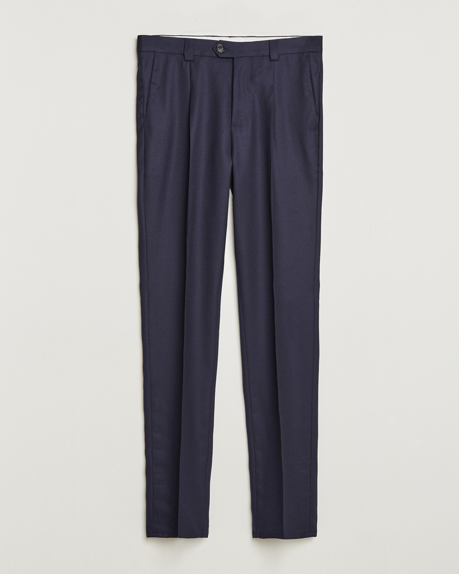 Herre | Bukser | Brunello Cucinelli | Slim Fit Pleated Flannel Trousers Navy