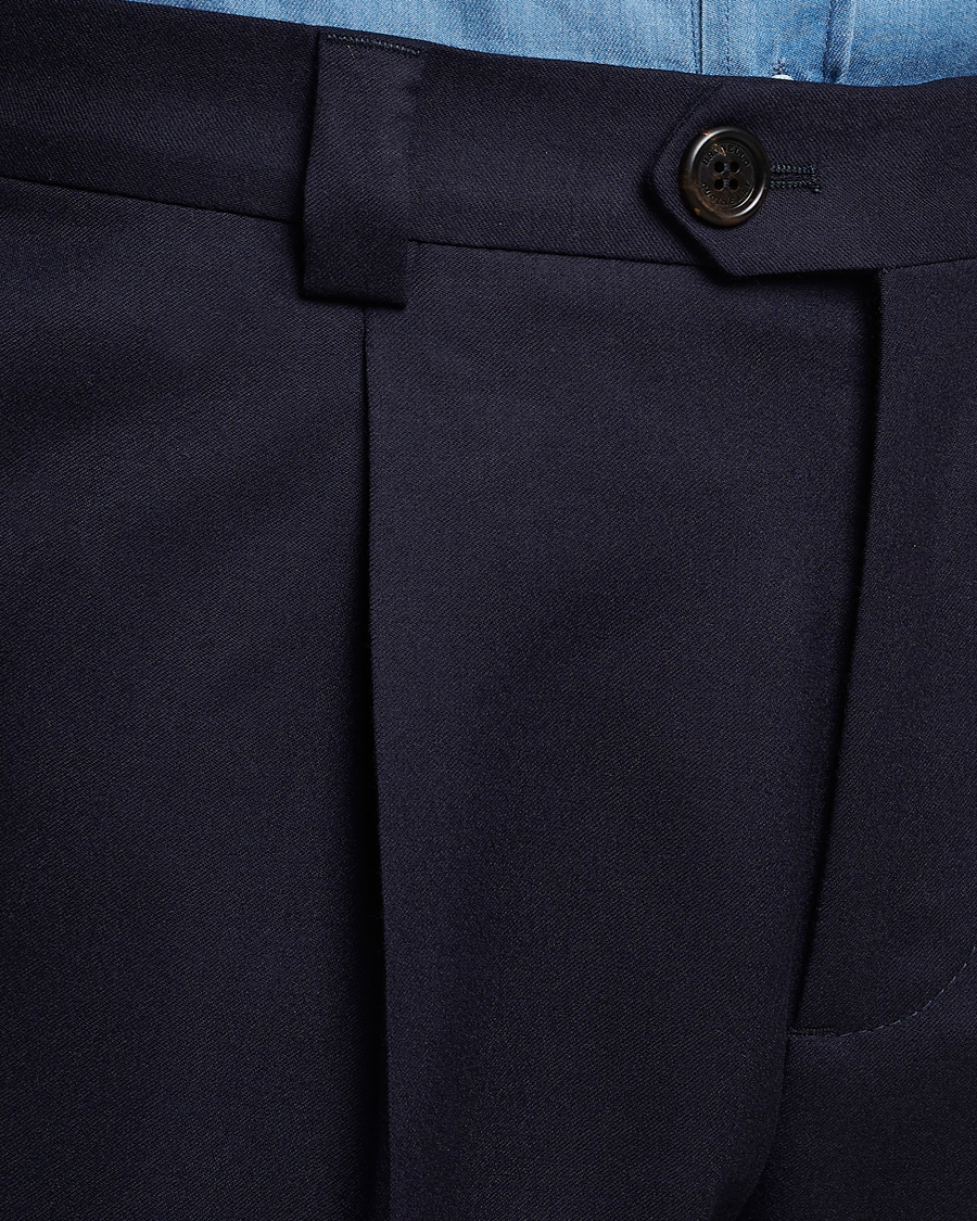 Herre | Bukser | Brunello Cucinelli | Slim Fit Pleated Flannel Trousers Navy