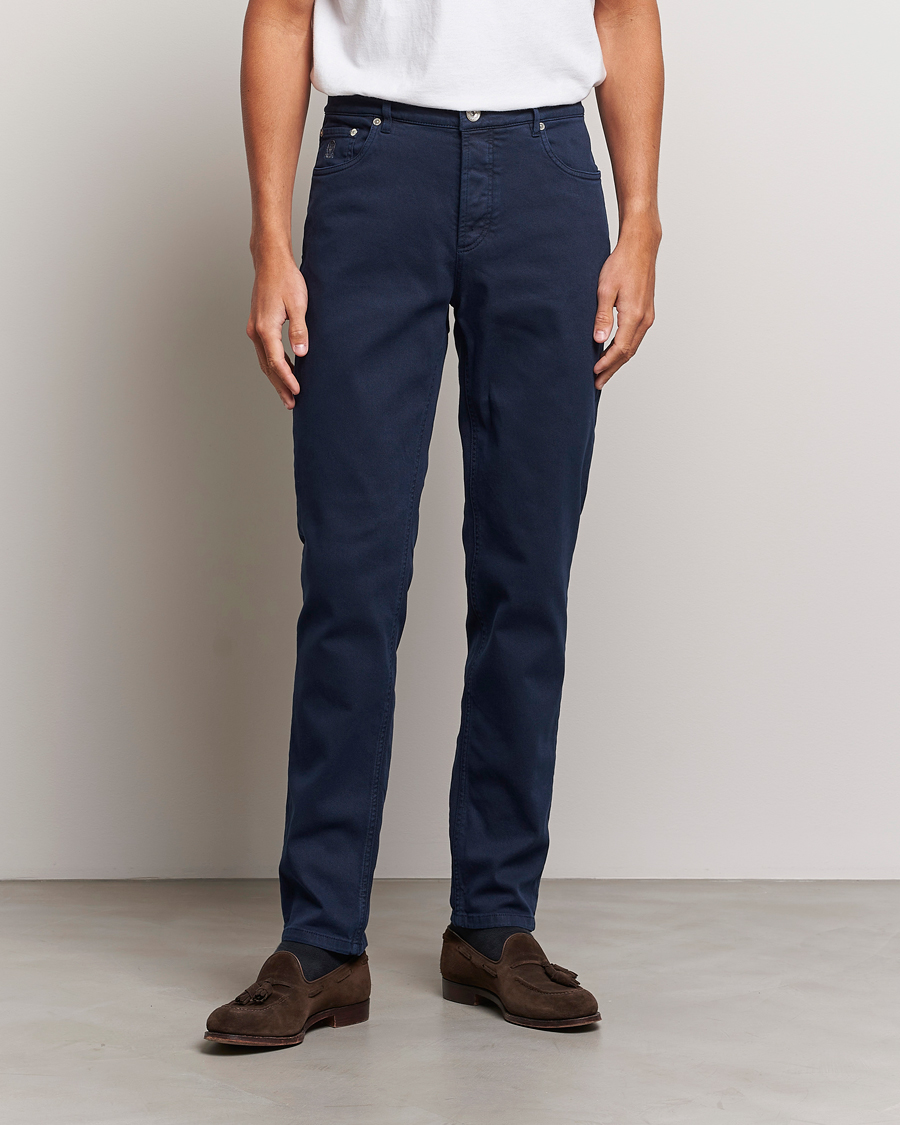 Herre | 5-lommersbukser | Brunello Cucinelli | Slim Fit Bull Denim Pants Navy