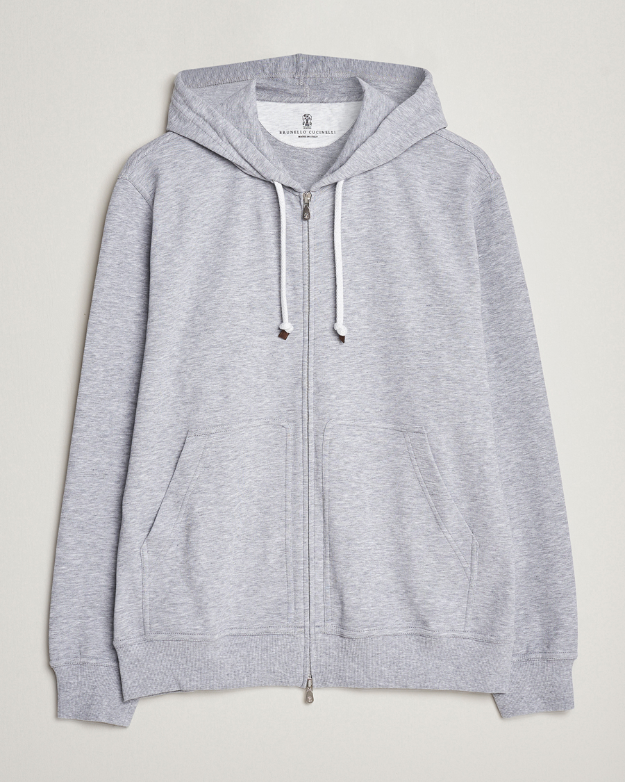 Herre |  | Brunello Cucinelli | Full Zip Hooded Sweater Grey Melange